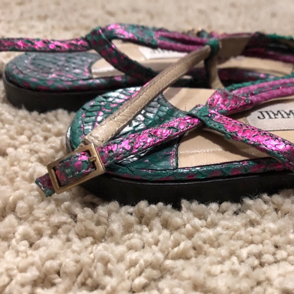 JIMMY CHOO Pink and green snake print sandals - Picture 4 of 4